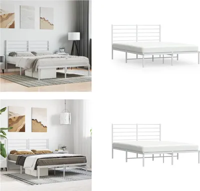 Produktbild von vidaXL Bettgestell mit Kopfteil Metall Weiß 135x190 cm - Bettgestell - Bettgestelle - Bettrahmen - Bett