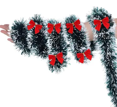 Image de Guirlande de Noël verte avec des rubans rouges, longueur 2 mètres. Guirlande de sapin pour la décoration de l'Avent