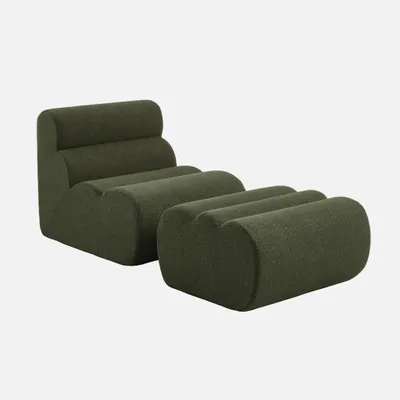 Produktbild von sweeek - Sessel mit strukturiertem Bouclé-Bezug und Hocker - Khaki