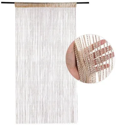 Productafbeelding van Unyqoos® Gordijn van fijnmazig gaas als vliegenhor – Deurgordijn met zilveren draad, decoratief draadgordijn/siergordijn, champagnekleur, 100 x 200 cm