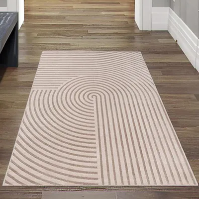 Produktbild von Teppich Beige mit 3D Muster und Schimmereffekt für Innenbereiche Größe - 80 x 300 cm