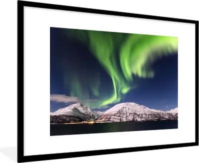 Produktbild von MuchoWow® MuchoWow® Gerahmtes Poster Nordlichter - Landschaft - Norwegen 90x60 cm - Poster mit zchwarzem Bilderrahmen - Wanddekoration - Fotos