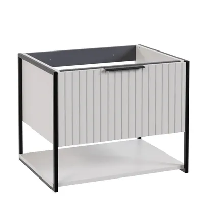 Produktbild von Waschbeckenunterschrank TURF 60 cm Weiß mit Schublade und Ablage hängend Badmöbel geriffelter Front