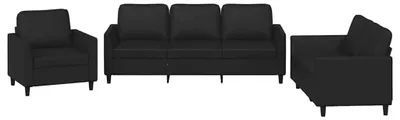 Produktbild von vidaXL 3-tlg. Sofagarnitur mit Kissen Schwarz Kunstleder