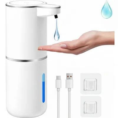Produktbild von Seifenspender Automatisch mit Sensor Infrarot, 4 Stufen einstellbar&Batterieanzeige, 380ml Elektrischer Seifenspender, USB-Aufladung, IPX5, Weiß