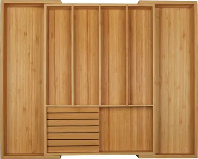 Produktbild von ORGA-BOX Bambus Besteckeinsatz ausziehbar 5 - 7 Fächer 350 / 580 x 470mm mit Messerblock
