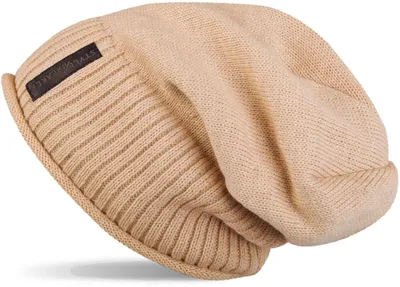 Produktbild von styleBREAKER Uni Beanie Mütze mit Fleece Innenfutter und Label | Warme Winter Strickmütze aus Feinstrick | Elastische Longbeanie für Damen und Herren