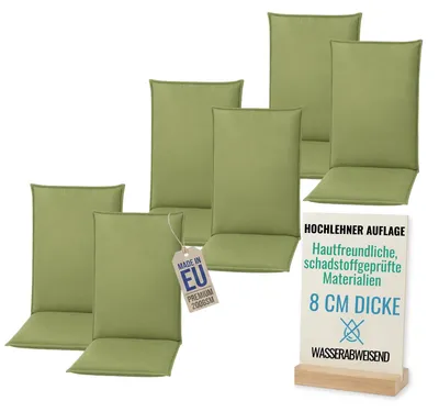 Obrázok produktu pre Pillows24 - 6x vankúš s vysokým operadlom 120x50x8 cm | Pohodlné vankúše na záhradné stoličky odolné voči poveternostným vplyvom | Vankúše na sedenie pre záhradný nábytok | Vyrobené v EÚ | Citrón