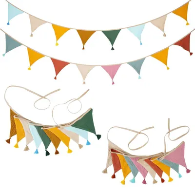 Image de Guirlande de fanions pour chambre d'enfant, lot de 2, multicolore, en coton, longueur de 3,1 mètres
