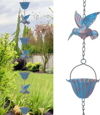Image de Gouttière - Système de gouttière décoratif pour toit coulissant - Évacuation de l'eau pour le jardin - En forme d'oiseau - 2,4 mètres - Métal