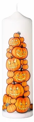 Produktbild von Halloween Stumpenkerze mit Kürbis-Design, veredelte Oberfläche, 200xØ60mm