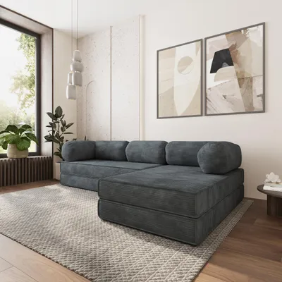 Produktbild von Masseno Ecksofa ETERA mit Schlaffunktion, Modulares Schlafsofa aus Schaumstoff, Klappbares Bodensofa - Grau, POSO 34