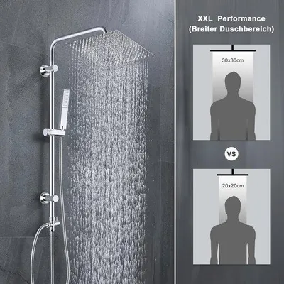 Produktbild von Duschsystem für Badezimmer mit Regendusche und Handbrause 30 x 30 cm Edelstahl verchromt Silber