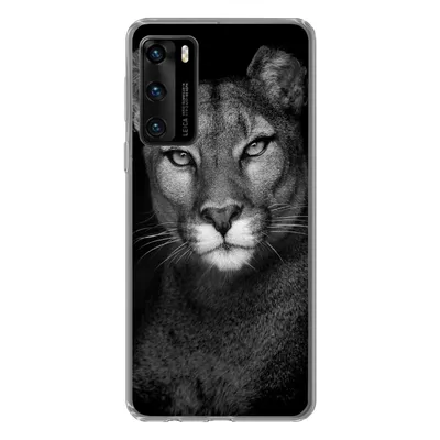 Produktbild von MuchoWow® Handyhülle Schutzhülle Hülle für Huawei P40 Porträtfoto eines Pumas auf schwarzem Hintergrund Silikon Softcase Handy Hülle - Handytasche
