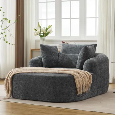 Produktbild von Chaiselongue Cord übergroß Wurfkissen Armlehnen Schlafsofa 146.5x131x81 cm grau