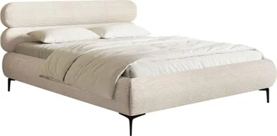 Produktbild von Selsey Roule Cord – Polsterbett 140x200 mit Cordstoff und schwarzen Füßen, Hellbeige