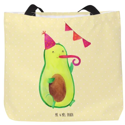 Produktbild von Mr. & Mrs. Panda Tote Bag Avocado Geburtstag - Gelb Pastell - Geschenk, Schultasche, Frucht, Tragetasche, Tasche, Laptoptasche, Feier, Reisetasche, Party, Überraschung