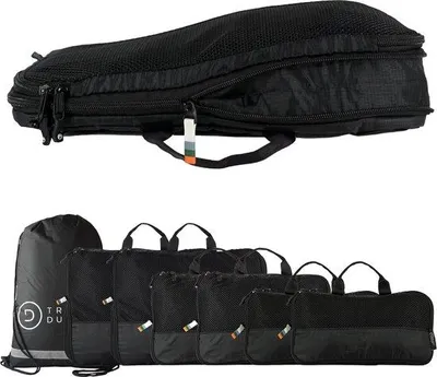 Produktbild von Famanu Packing Cubes - 7-teilige Set mit Kompressionsbeuteln - für Koffer, Taschen & Rucksäcke (Schwarz)