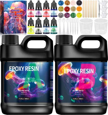 Epoxidharz-Set 1016 ml, klar, 1:1, mit Glitzer & Pigment, DIY