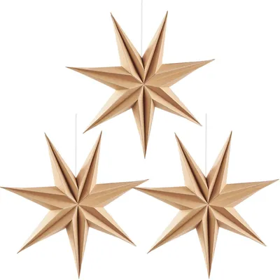 Obrázok produktu pre Vianočné hviezdy z papiera, 30 cm, 3 kusy, 3D, drevené, vianočná dekorácia, dekorácia do okna, skladacie hviezdy na zavesenie, prírodná farba dreva, 7-lúčové