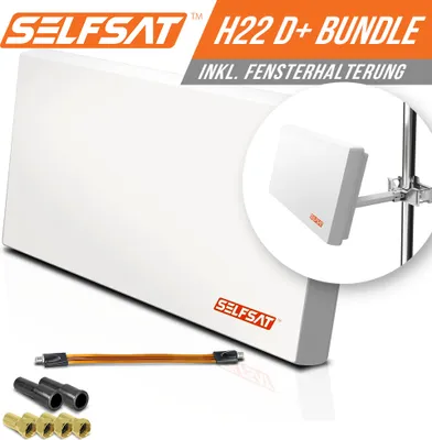 Produktbild von Selfsat H22D1+ 1 TV Teilnehmer SAT Flachantenne FLAT + profi Fensterdurchführung FULL HD