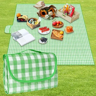 Productafbeelding van Picknickdeken, 200 x 200 cm, opvouwbaar, waterdicht, zandafstotend, met draaghandvat, groen