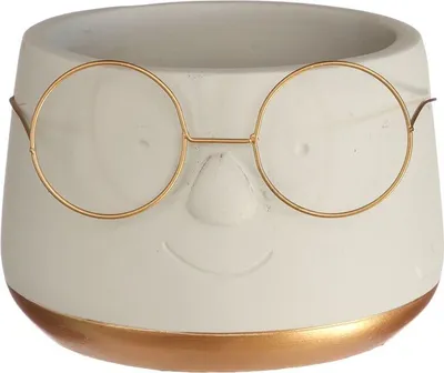 Produktbild von Blumentopf mit Gesicht und Brille, in zwei Farben und 4 Größen wählbar | Lustige Deko Pflanztöpfe, Farbe:Gold, Größe:Ø13.5 h.10.5 cm