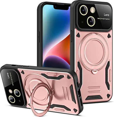 Produktbild von Rüstung Handyhülle für iPhone 14 Dual-Layer Magnetisches Ringhalter Ständer Magsafe Hülle Roségold