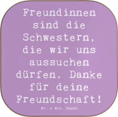 Produktbild von Mr. & Mrs. Panda Untersetzer Tasse Spruch Freundinnen Schwestern - Lavendeltraum - Geschenk, Handgemacht, Freundin, Coaster, Anerkennung, Herz, Glas, Danke sagen