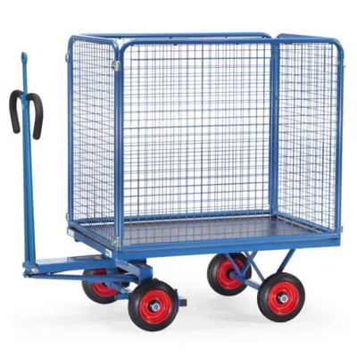 Produktbild von Fetra Handpritschenwagen 100 cm Gitterwände, Zugöse 700 kg LxB 1.200 x 800 mm Vollgummiräder