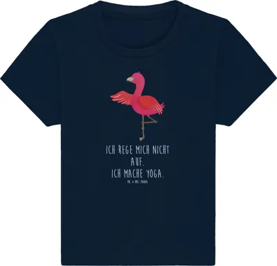 Produktbild von Mr. & Mrs. Panda Babyshirt Flamingo Yoga 0. - 6. Monat - French Navy - Geschenk, Namaste, Meditieren, Baby Baumwollshirt, , Achtsamkeit, Rosa, T-Shirt, Shirt, Yogi