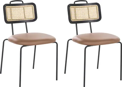 Produktbild von BELIANI Esszimmerstuhl 2er Set Braun Kunstleder Sitz Schwarze Metallbeine Wiener Geflecht Ohne Armlehnen Retro Stil Modernes Design Boho Stil