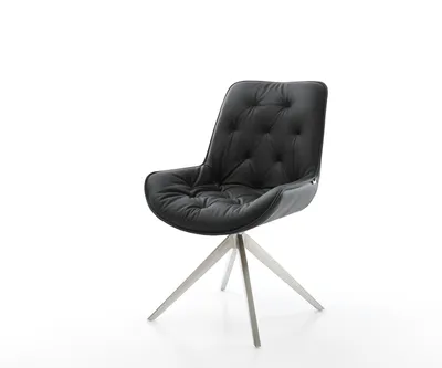 Produktbild von DELIFE Esszimmerstuhl Taimi-Flex Echt-Leder Schwarz Kreuzgestell breit Edelstahl