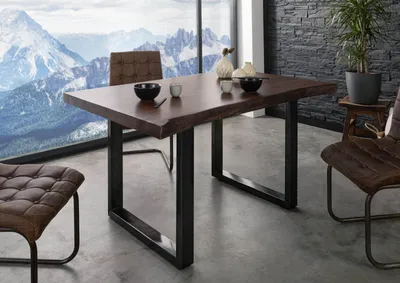 Produktbild von MASSIVMOEBEL24 Baumtisch Akazie 140x90x77 braun lackiert / U-Beine anthrazit glänzend FREEFORM 5