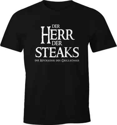 Produktbild von Herren T-Shirt Der Herr der Steaks die Rückkehr des Grillkönigs Fun-Shirt Moonworks® schwarz-weiß M