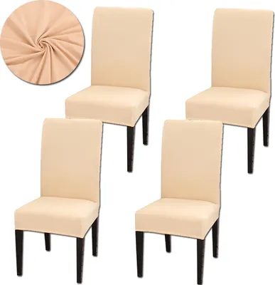 Produktbild von Stuhlhussen 4er pack, Universal Stretch Moderne Einfarbig Stuhlbezug Esszimmer Stuhl Hussen, Beige