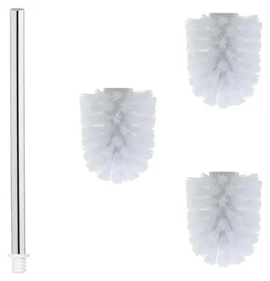 Image de Ensemble de brosses de toilettes en acier inoxydable – 3 têtes de brosse interchangeables de 7 cm de diamètre + 1 manche en acier inoxydable de 27 cm – Interchangeables et durables (blanc)