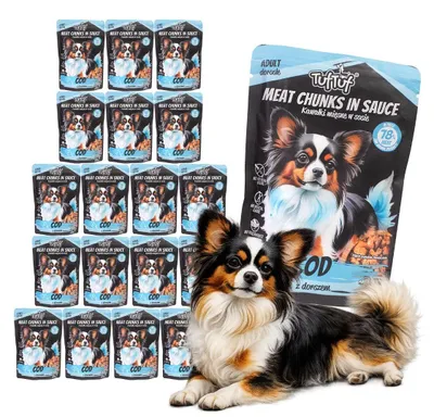 Produktbild von Tuftuf | Nassfutter - Hundefutter - 20x100g - Fleischstückchen mit Kabeljau - Nassfutter - Vollwertige Ernährung