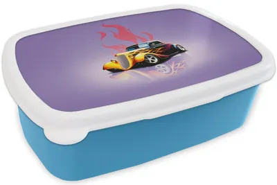 Obrázok produktu pre KitchenYeah® Lunchbox Snack Box 17x11 cm Car - Purple - Flames - Vintage Kids Snack Box - Lunch - Plastic - Bread Tin - Sandwich Box - Lunchbox pre deti