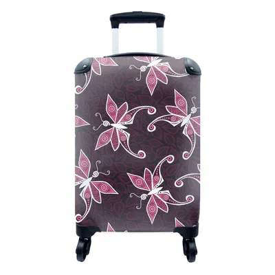 Produktbild von MuchoWow® Koffer Handgepäck Trolley Rollkoffer Kleine Reisekoffer mit 4 Rollen - Schmetterlinge - Muster - Rosa - Cabin Size < 55x40x23 cm & 55x40x20 cm - Fotokoffer - Kabinenkoffer - Boardgepäck - Reise-Box - Reisekoffer - Reisegepäck - Koffer mit Bild - Trolley für Kinder