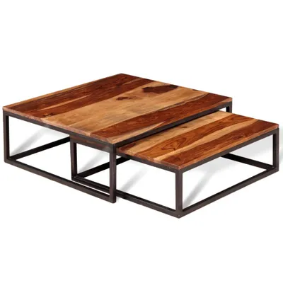 Image de Ensemble de table basse gigogne 2 pcs Bois massif