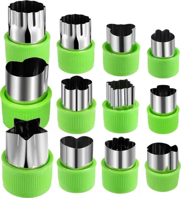 Produktbild von 12 Stück Edelstahl Ausstechformen Gemüse Obst Ausstecher Schutzgriff für Kinder niedliche Ausstecher für Ihr süß Kinder zu machen