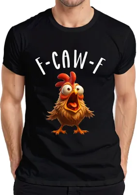 Produktbild von F-CAW-F Lustiges Cartoon Huhn Verrücktes Bauernhof Humor witzig Herren T-Shirt, Schwarz, 3XL