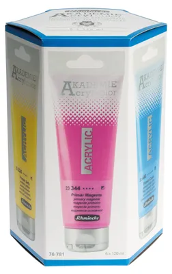 Produktbild von Schmincke AKADEMIE Acryl Hexagon Primärfarben 6 x 120ml Tuben 76 781 097