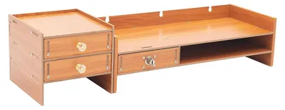 Produktbild von Monitorständer - Monitorerhöhung - 3 Schubladen, Ablagefach, abschließbare Schublade, MDF-Holz, für 25–51 cm Monitore - Braun