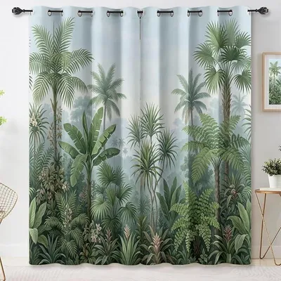 Imagen del producto de Cortinas opacas con diseño exótico de jungla, cortinas térmicas, juego de 2 unidades, 260 cm de alto x 140 cm de ancho