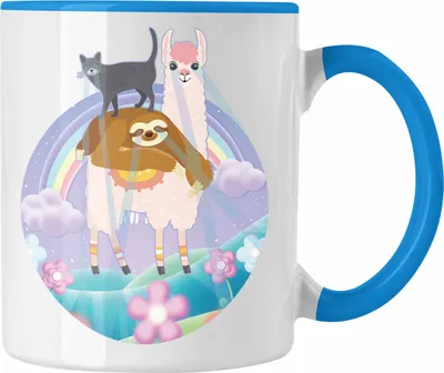 Produktbild von Trendation - Verrückte Tasse Geschenk Katze Llama Faultier Geschenkidee für Frauen (Blau)