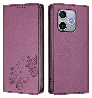 Image de Étui en cuir pour Honor 600 Lite, étui de protection type portefeuille en cuir gaufré motif papillon avec support, violet
