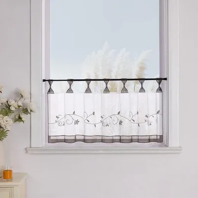 Produktbild von Geborduurde Blumenlaken - Grau - 45x90 cm