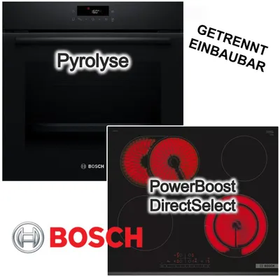 Produktbild von Bosch Herdset Pyrolyse Backofen 3DHeißluft Schnellaufheizung + Glaskeramikkochfeld PowerBoost Bräterzone